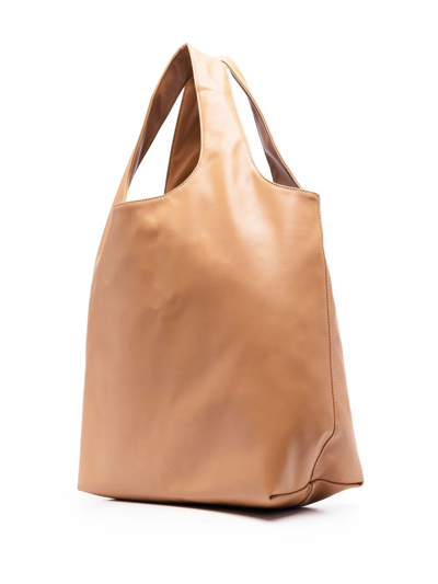 Shop Apc Logo-print Leather Tote Bag In Brown