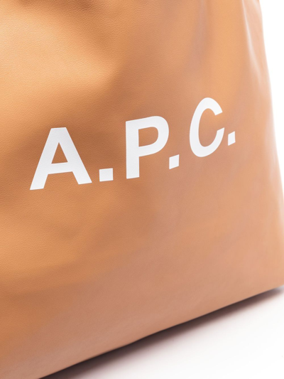 Shop Apc Logo-print Leather Tote Bag In Brown
