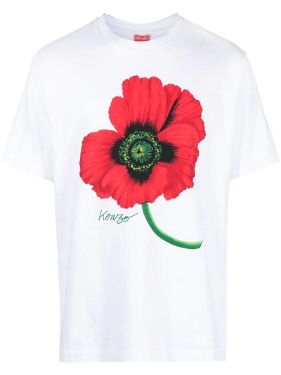 Shop Kenzo Poppy-print Logo T-shirt In White