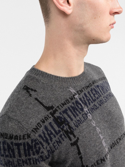 Shop Valentino Intarsia-knit Logo Cashmere Jumper In Grey