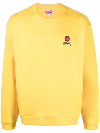 Shop Kenzo Boke Flower-embroidered Cotton Sweatshirt In Yellow