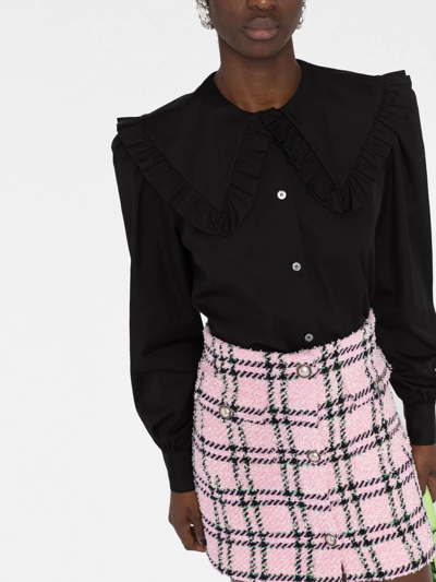 Shop Alessandra Rich Ruched Collar Button-up Blouse In Black