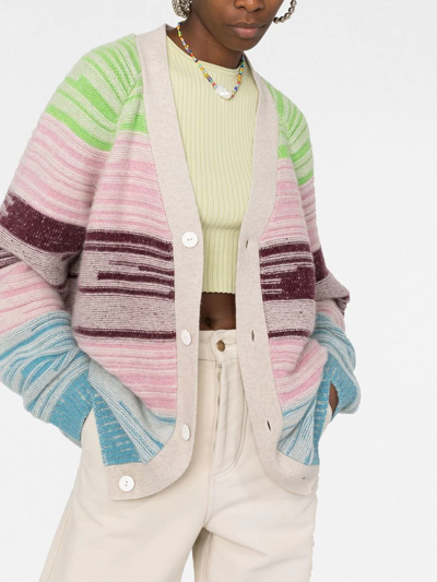 Shop The Elder Statesman Striped Pattern Button-up Cardigan In Pink