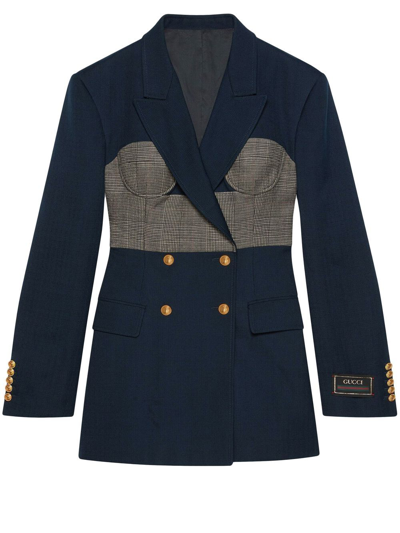 Shop Gucci Double-breasted Corset Blazer In Blue