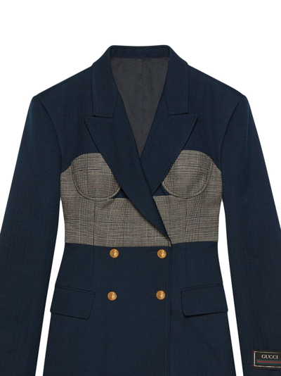 Shop Gucci Double-breasted Corset Blazer In Blue