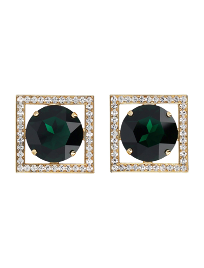 Shop Alessandra Rich Square Earrings In Gold Green