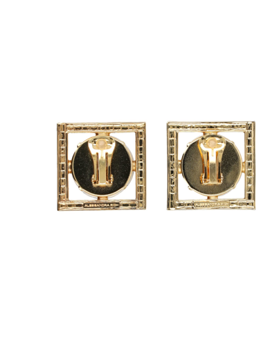 Shop Alessandra Rich Square Earrings In Gold Green