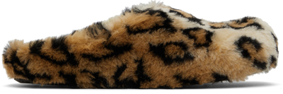 Shop Marni Beige Faux-fur Fussbett Sabot Slippers In 00m42 Leopard