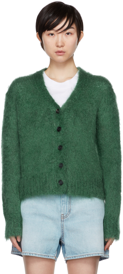 Shop Marni Green Mohair Cardigan In 00v60 Emerald