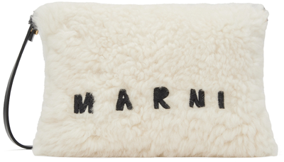 Shop Marni Off-white Shearling Shoulder Bag In Zo186 Natural White/