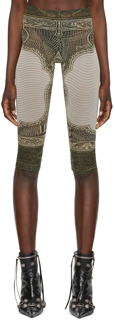 Shop Jean Paul Gaultier Beige Cartouche Shorts In 40030015 Green/ecru/