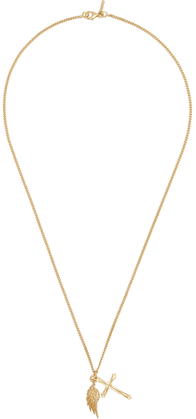 Shop Emanuele Bicocchi Gold Wing & Cross Necklace