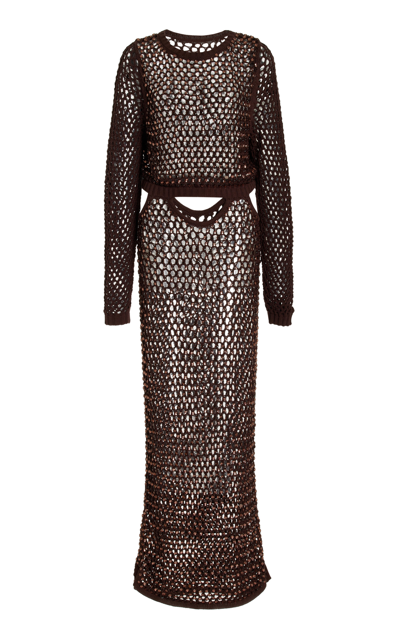 Shop Diotima Women's Sade Crystal Embellised Cotton-blend Knit Dress In Brown