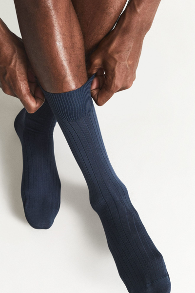 Shop Reiss Fela - Airforce Blue Ribbed Socks, Uk S/m