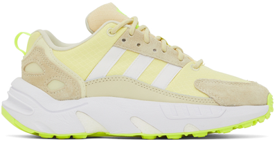 Shop Adidas Originals Beige & Green Zx 22 Boost Sneakers In Sand/ftwr White/yell