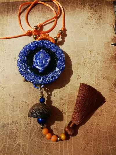 Pre-owned Amira Di Transilvania Long Pendant Necklace Talisman Amulet Idol Sculpture Medallion Power Neclaces