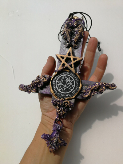 Pre-owned Punk Rave Cross Crucifix Wicca Pendant Talisman Necklace Gothic Jewelry Customized Occult