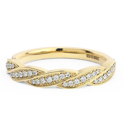 Pre-owned Earth Star Diamonds 0.20ct Round Diamonds Curve Wave Half Eternity Wedding Ring In 9k Yellow Gold
