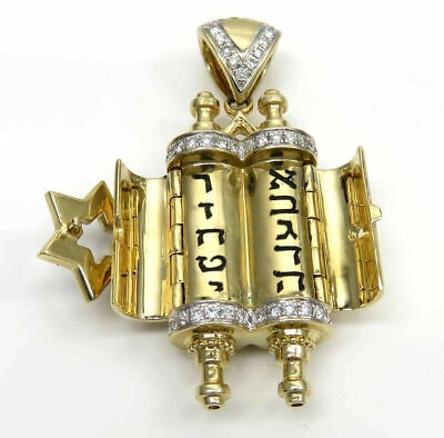 Pre-owned Online0369 0.8 Ct Sim Diamond Star Of David Torah Pendant Necklace 14k Yellow Gold Plated