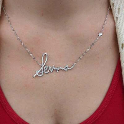 Pre-owned Online0369 1.66 Ct Round Sim Diamond Men's Hand Writing Pendant Necklace In 925 Silver