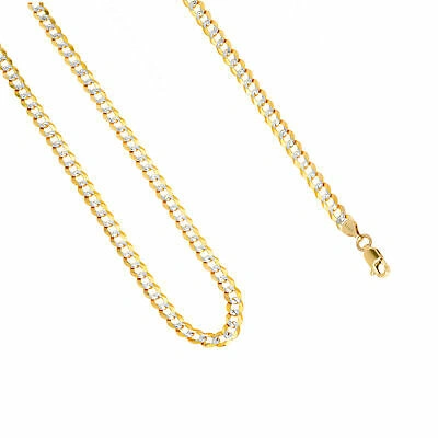 Pre-owned Nuragold 10k Yellow Gold 5mm Mens Solid Diamond Cut Pave Cuban Curb Chain Necklace 28"