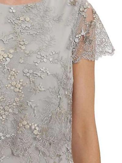 Pre-owned Gina Bacconi Drew Double Layer Embroidered Maxi Dress, Silver