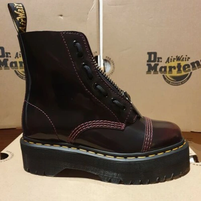 Pre-owned Dr. Martens' Dr Martens Sinclair Cherry Red Leather Zip Platform Boots Womens Size 9 Jadon