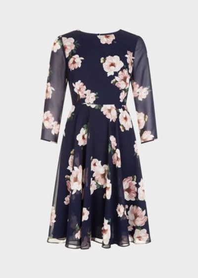 Pre-owned Hobbs London Norah Floral Fit And Flare Dress Navy Pink Uk Size 6 With Tags