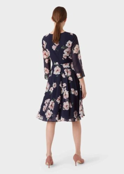 Pre-owned Hobbs London Norah Floral Fit And Flare Dress Navy Pink Uk Size 6 With Tags