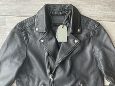 Pre owned Allsaints All Saints Men s Black lomi Leather Biker Jacket Coat Medium Tags ModeSens