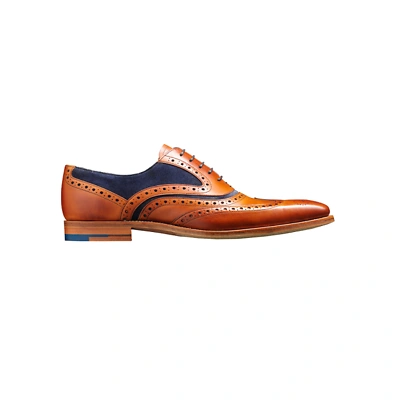 Pre-owned Barker Mcclean Cedar Leather / Blue Suede Lace Up Brogue Shoe