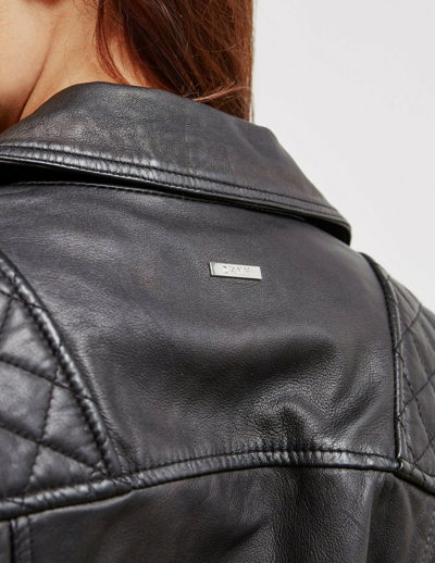 Pre-owned Dkny Genuine Leather Black Biker Moto Jacket Quilted Shoulder Uk10 &14 Was £360