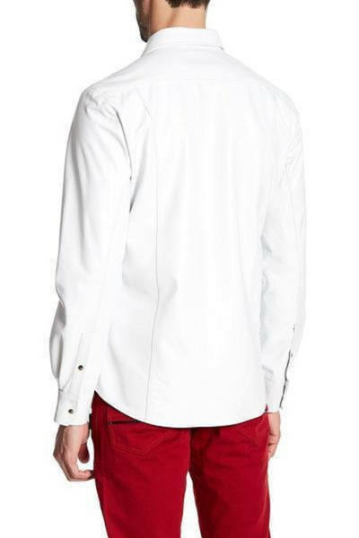 Pre-owned Motero Men's Whitee Sheepskin Leather Shirt Fashion Biker Full Sleeve Casual Shirt