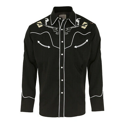 Pre-owned Scully Mens  Skulls Guns 'n Cards Black Western Shirt 2xl