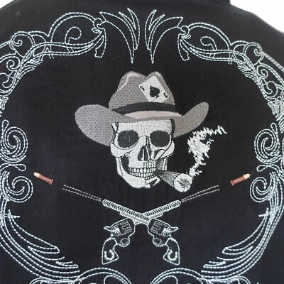 Pre-owned Scully Mens  Skulls Guns 'n Cards Black Western Shirt 2xl