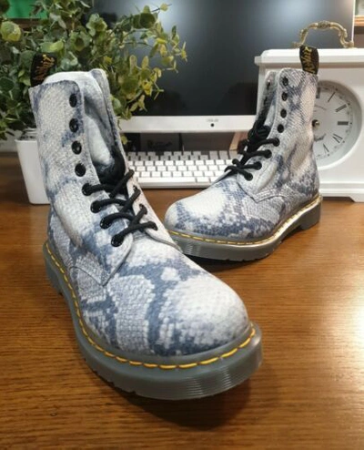 Pre-owned Dr. Martens' In Box Dr Martens 1460 Pascal Training Light Grey Snake Print Size Uk 5