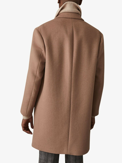 Pre-owned Reiss Men's Camel Wool Blend Notch Lapels Crombie Overcoat Size L Rrp £325