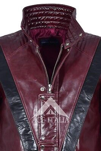 Pre-owned Smart Range Thriller Men's Cherry Red Michael Jackson Style Music Real Glaze Leather Jacket