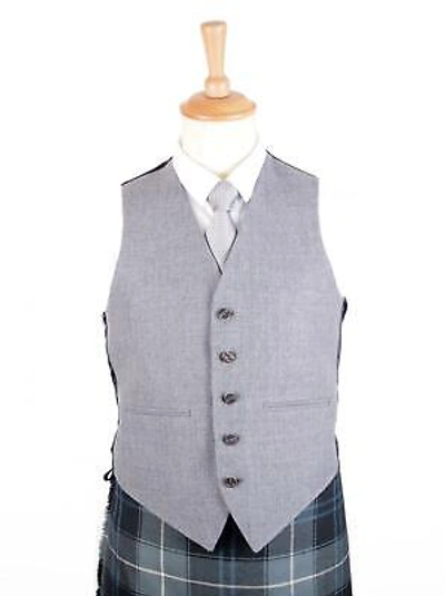 Pre-owned Gaelic Themes Traditional Light Grey Arrochar Tweed Braemar Jacket & 5 Button Waistcoat - Long Fit