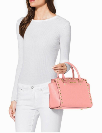 Michael Kors Selma Saffiano Leather Medium Satchel - Pale Pink