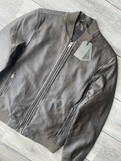 Pre-owned Allsaints All Saints Men's Khaki "niko" Leather Bomber Jacket Coat  - S & M - Tags | ModeSens