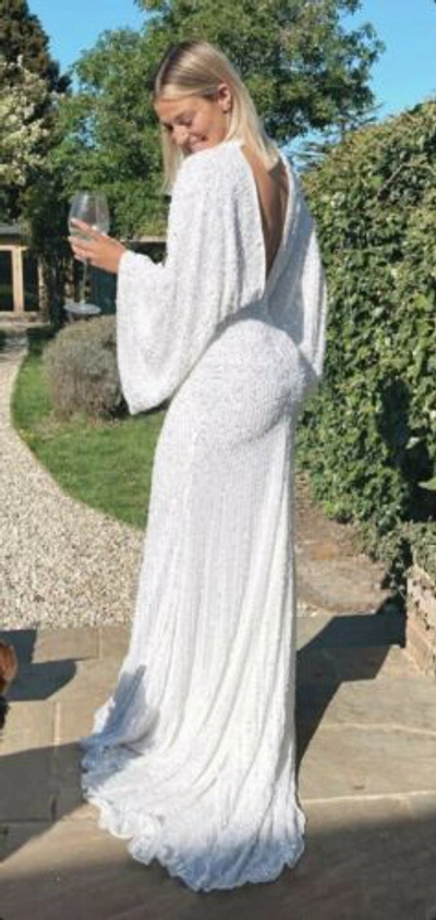 Pre-owned Asos Design Asos Edition White Sequin Kimono Sleeve Maxi Wedding  Dress 14 | ModeSens