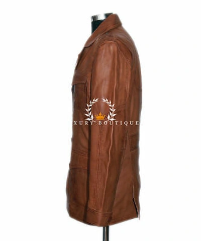 Pre-owned L.b Freddie Tan Men's Safari Smart Real Waxed Lambskin Leather Blazer Jacket