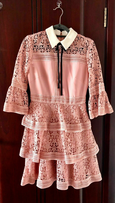 Pre-owned Ted Baker Star Lace Ruffle Mini Dress In Pink Size Uk 6 8 10 12 14