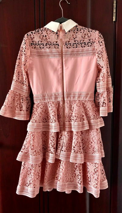 Pre-owned Ted Baker Star Lace Ruffle Mini Dress In Pink Size Uk 6 8 10 12 14