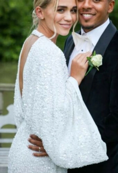 Pre-owned Asos Design Asos Edition Ciara Wedding White Sequin Kimono Boho Wedding Dress 10