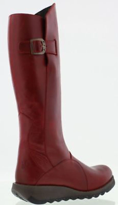 Pre-owned Fly London Mol 2 Red Leather Womens Knee Hi Boots