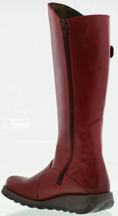 Pre-owned Fly London Mol 2 Red Leather Womens Knee Hi Boots