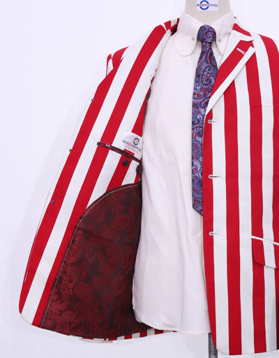 Pre-owned Blazer White & Red Stripe Boating | 3 Button Mod 60s Clothing