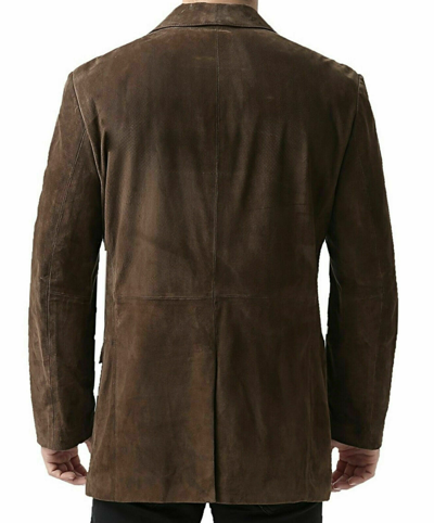 Pre-owned Leather Right Men's Brown Suede Blazer Jacket
